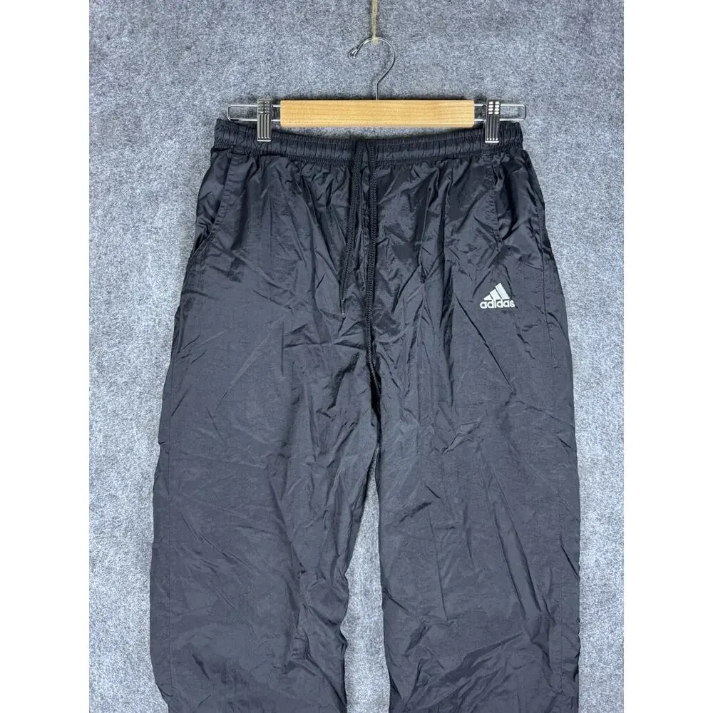 Vintage Adidas Track Pants Mens Medium Black Windbreaker Wind Pants 90s Y2K